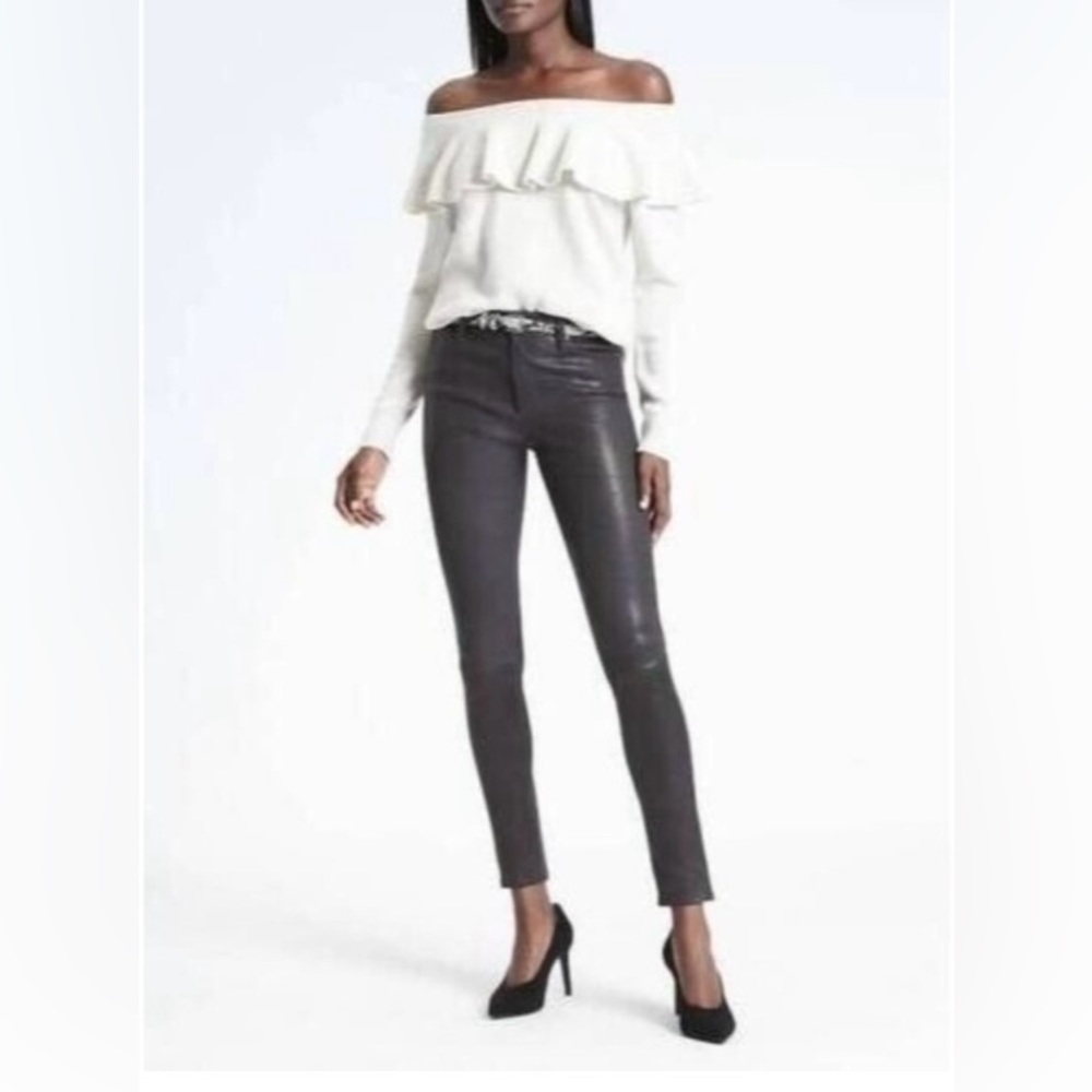 Banana Republic Ruffle Off The Shoulder Sweater Cream Gray Wool Cashmere 🌴